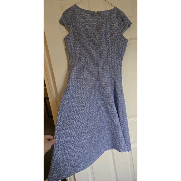 9 & CO Midi Dress Size 6 Blue White Tweed Fit And Flare A Line Cap Sleeve Spring - Picture 5 of 13